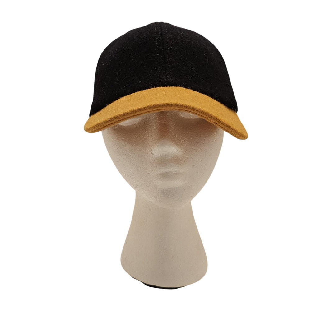 J.Crew Vintage Wool Blend Baseball Cap Black Mustard Yellow Made in USA Medium